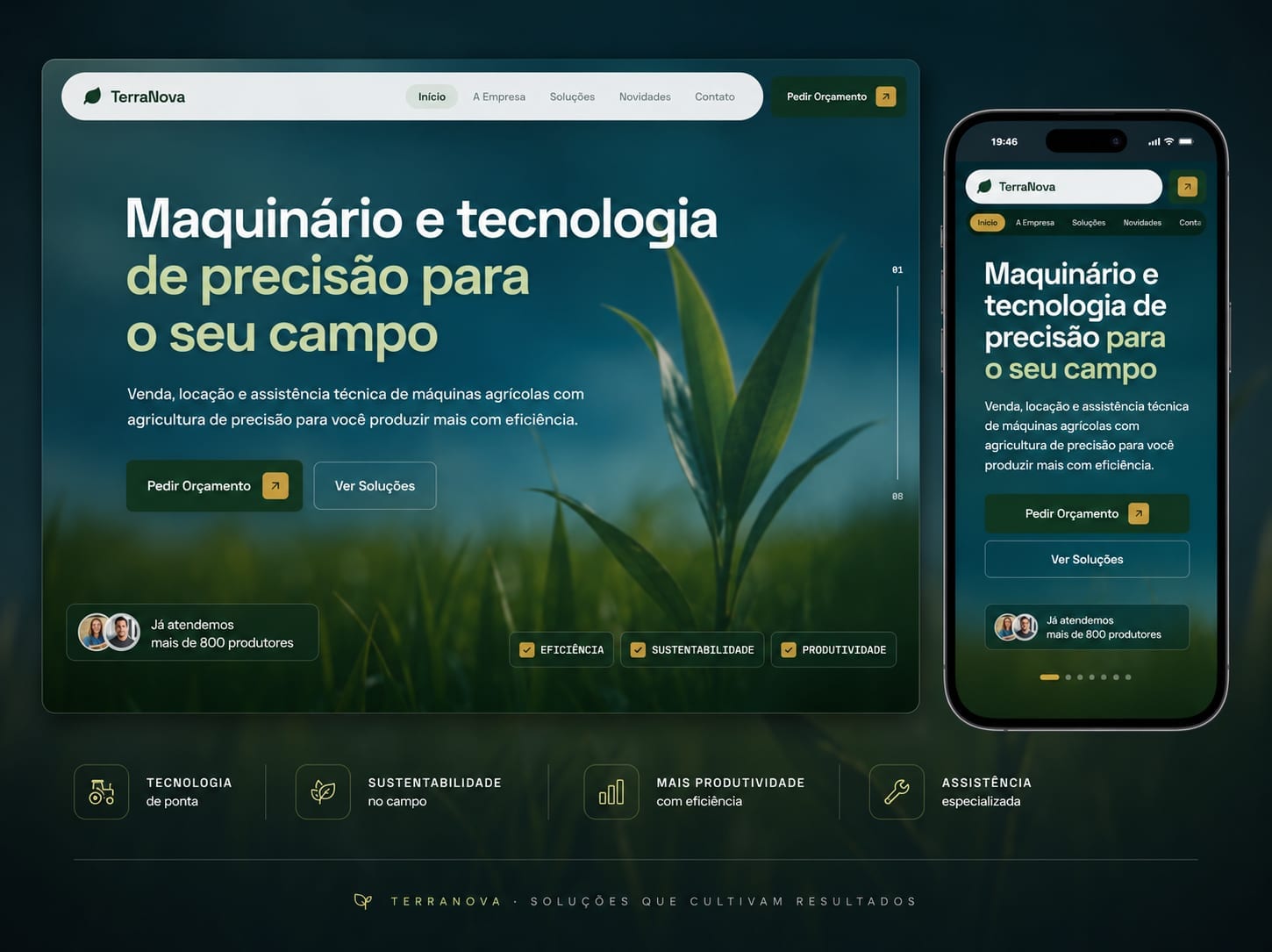 Telas do site responsivo da TerraNova Agronegócios